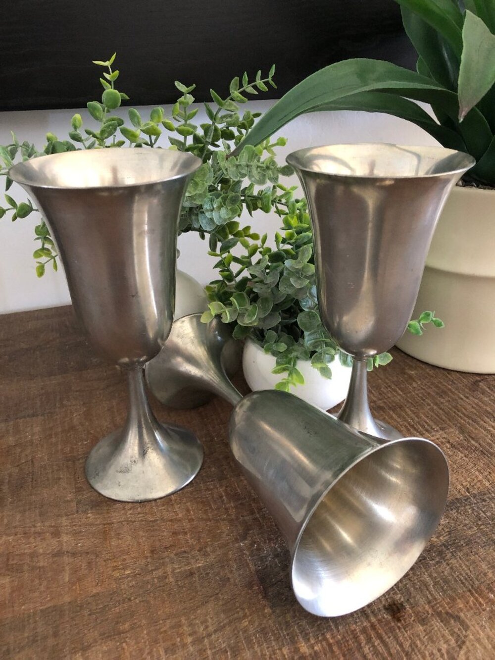 DAALDEROP Set of 3 Silver Toned Stemmed Wine Goblet Made in Portugal